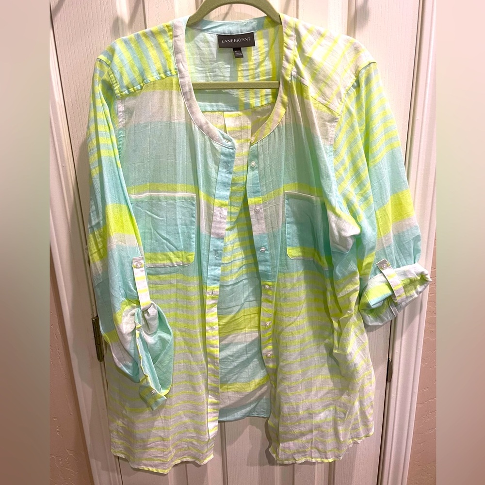 Lane Bryant light weight long sleeve button down top size 22/24 100% cotton